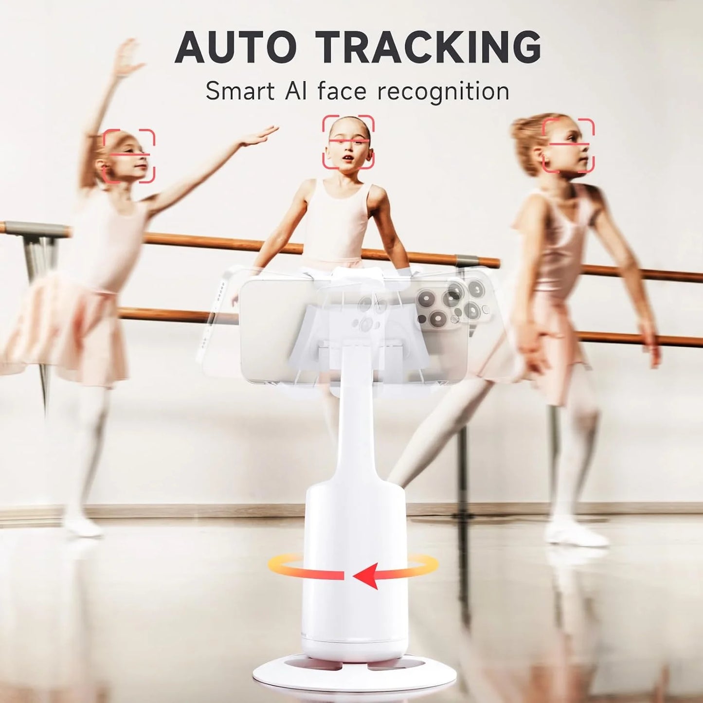 Smart 360° Auto Face Tracking Tripod – No App Needed | Gesture Control | Rechargeable Phone Mount