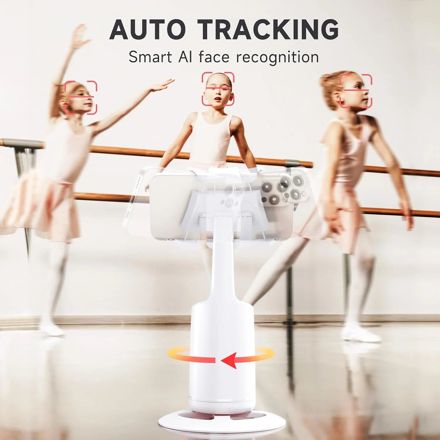 Smart 360° Auto Face Tracking Tripod – No App Needed | Gesture Control | Rechargeable Phone Mount