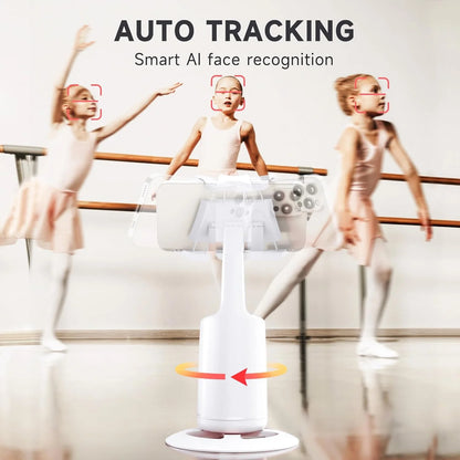 Smart 360° Auto Face Tracking Tripod – No App Needed | Gesture Control | Rechargeable Phone Mount