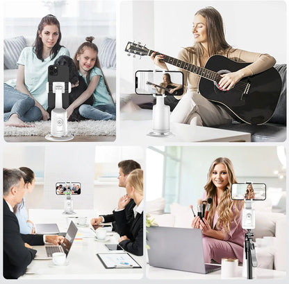 Smart 360° Auto Face Tracking Tripod – No App Needed | Gesture Control | Rechargeable Phone Mount